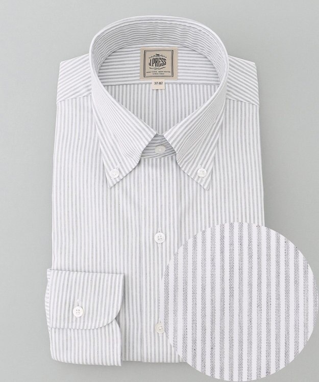 J.PRESS MEN 【Single Needle Tailoring / 形態安定】メランジカラーストライプ シャツ/B.D. ライトグレー系1