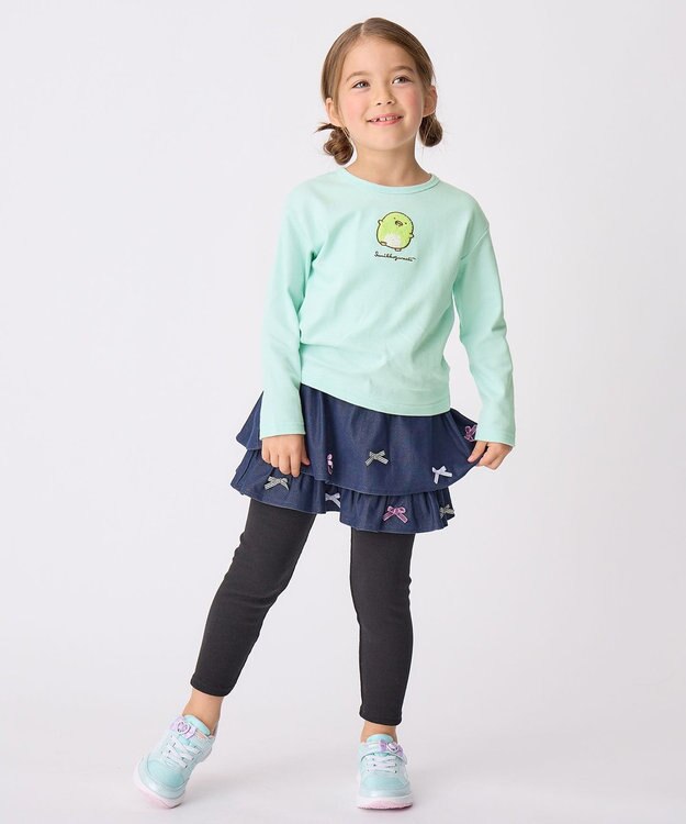 ANY KIDS 【すみっコぐらし】サガラ刺繍 長袖 Tシャツ エメラルドグリーン×ぺんぎん？