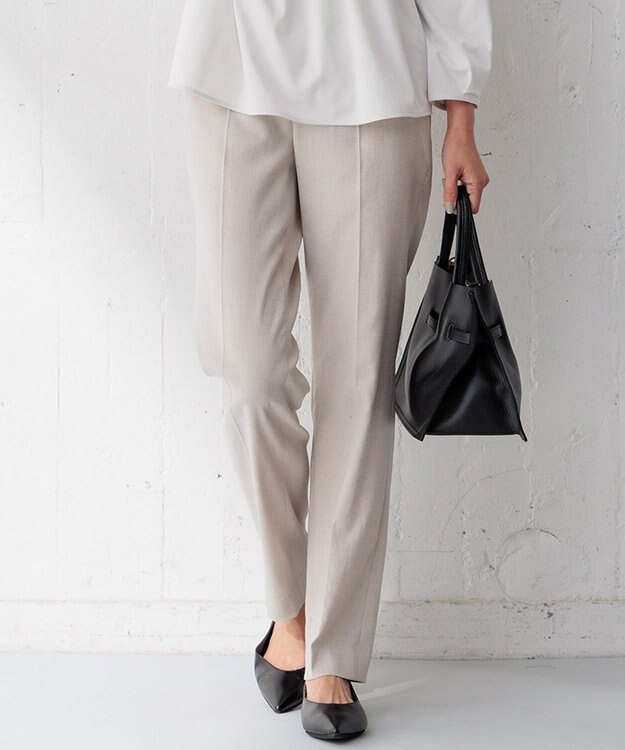 23区 S 【洗える/セットアップ対応】アイアスマットストレッチ テーパード パンツ ベージュ系