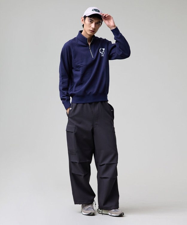 J.PRESS MEN 【AaronChang】【UNISEX】ワンポイントハーフジップ スウェットシャツ ネイビー系
