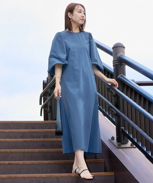 UNFILO FINE MOVE ボリュームスリーブ ワンピース ダルブルー