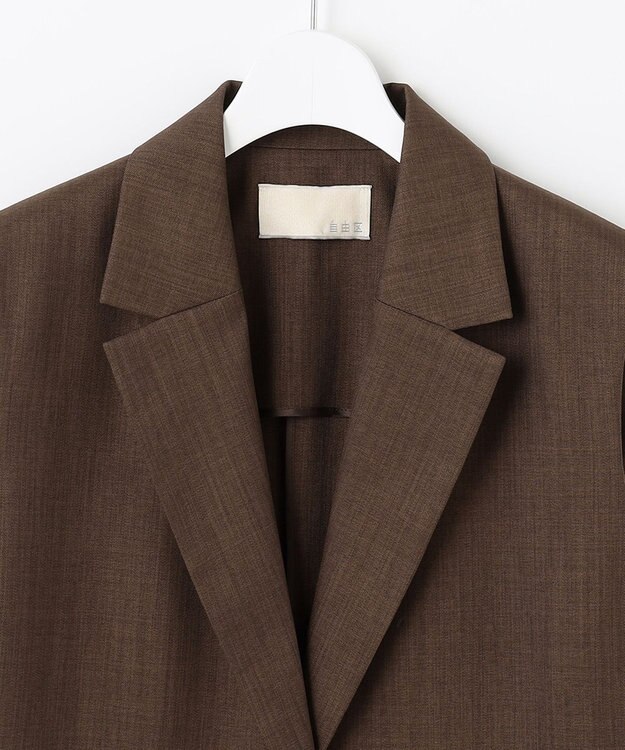 自由区 【接触冷感・速乾・UVカット・撥水・防シワ】リネンライクツイル ミドル丈ジレ ダークブラウン系