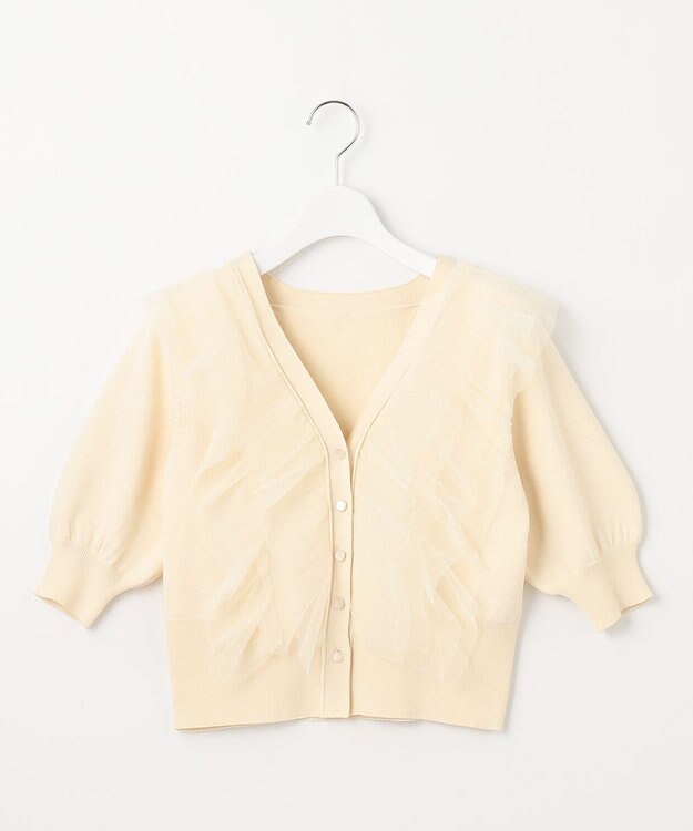 Feroux 【美人百花7月号掲載】チュールコンビパフスリーブ ニット アイボリー系