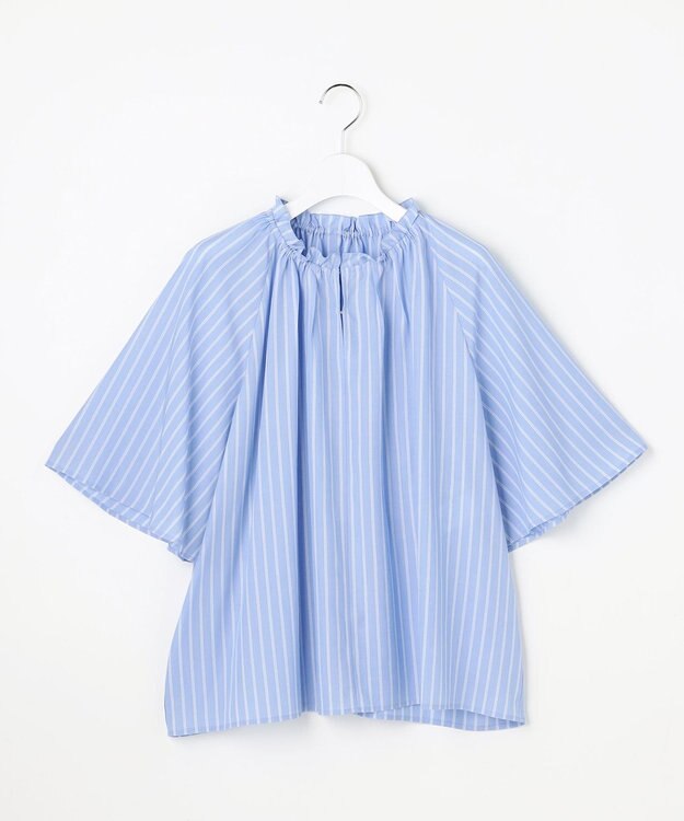 自由区 S リヨセルポプリンフリル ブラウス サックス×オフ