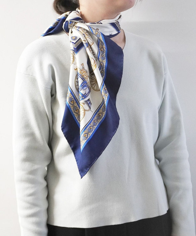 Marca ＜再登場！＞【伝統横濱スカーフ】馬車行列  大判 シルクツイル スカーフ ネイビー