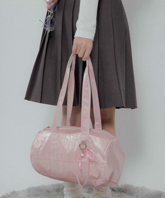 WEGO サテンリボンチャーム付きボストンバッグ ピンク