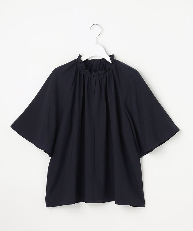 自由区 S リヨセルポプリンフリル ブラウス ネイビー