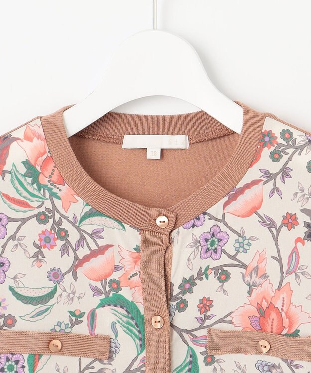 自由区 L 【アンサンブル対応・洗える】マラケシュフラワープリント長袖 カーディガン マルチ