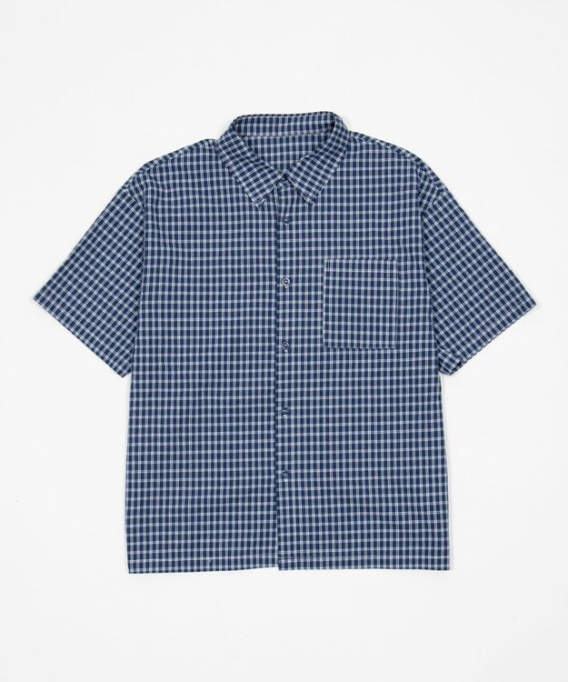 WEGO クロップドSSマイクロチェックシャツ ブルーチェック1