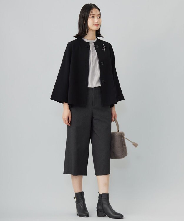 J.PRESS LADIES ストライプジャージー モックネック カットソー グレージュ系