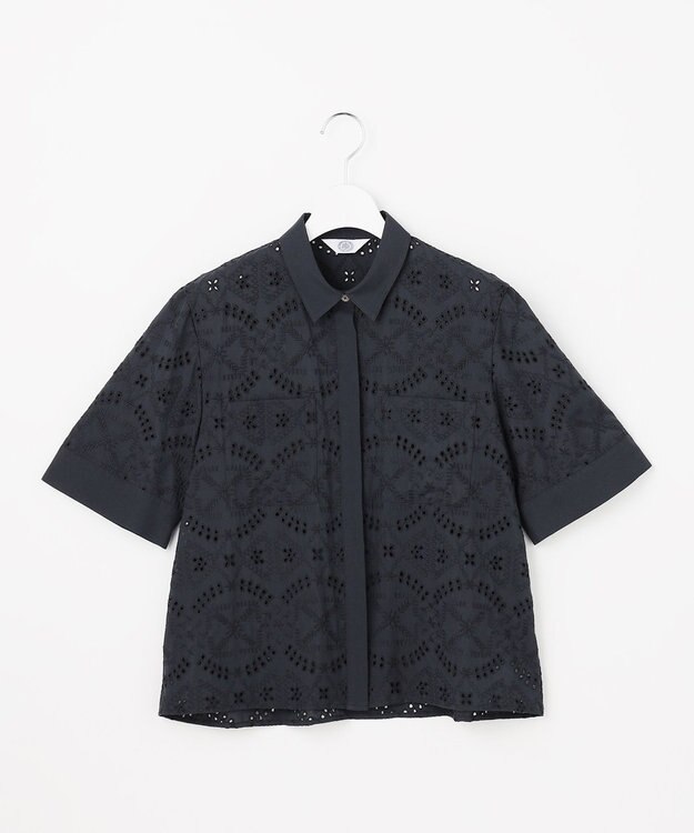 J.PRESS LADIES L 【一枚で着映え】エンブロイダリー ボクシーシャツ ネイビー系