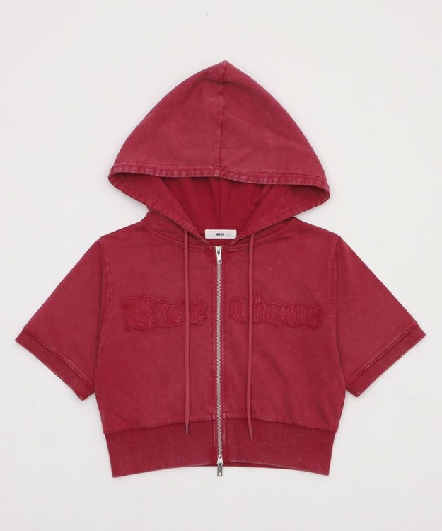 WEGO ヴィンテージウォッシュロゴ半袖パーカー レッド