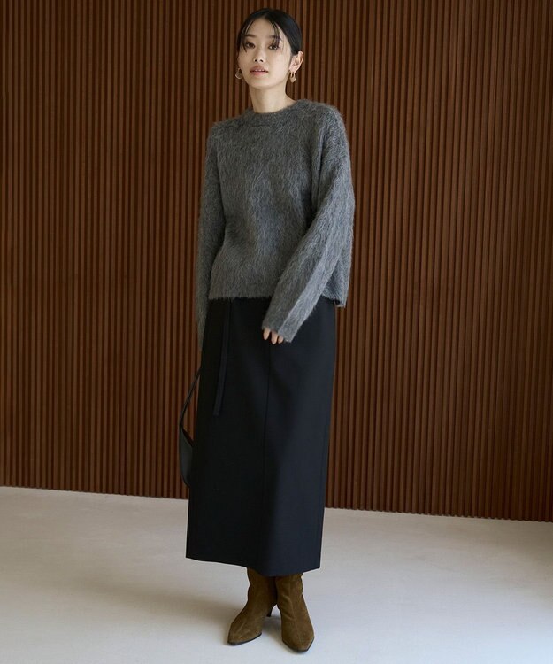 UNFILO L アルパカシャギー クルーネック プルオーバー チャコール