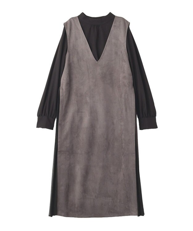 YECCA VECCA 【2点SET】ブラウスセットプリーツMIXジャンスカ Charcoal Gray