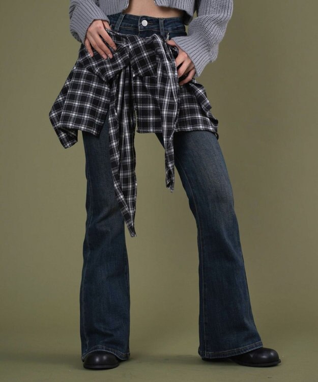 WEGO フェイクスリーブフレアデニム デニム中濃色