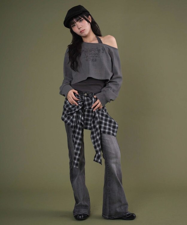 WEGO フェイクスリーブフレアデニム デニム中濃色