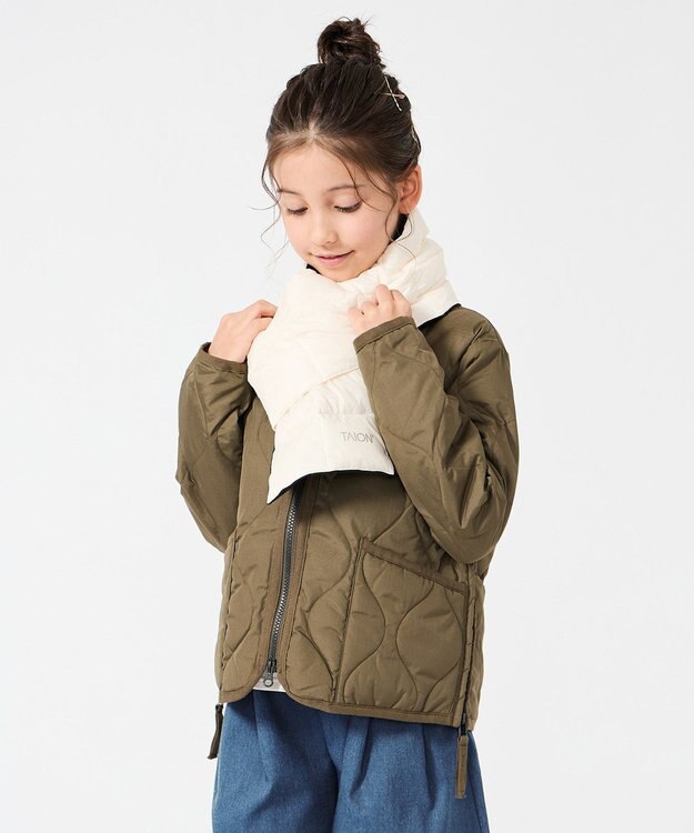 UNFILO 【120-150cm】TAION ミリタリーZIP Vネック ダウンジャケット(UNISEX) ダークオリーブ