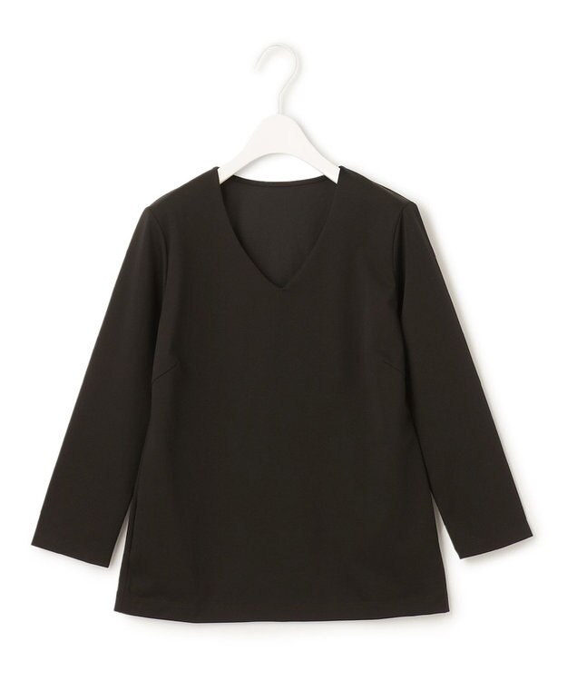 ICB 【洗える】スーペリアジャージー Vネックカットソー ブラック系