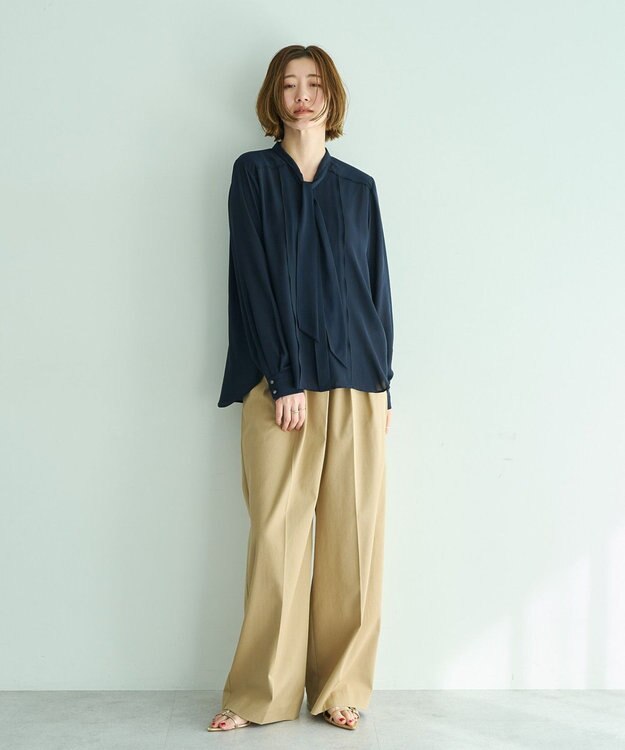 YECCA VECCA 配色ラインボウタイブラウス Off White