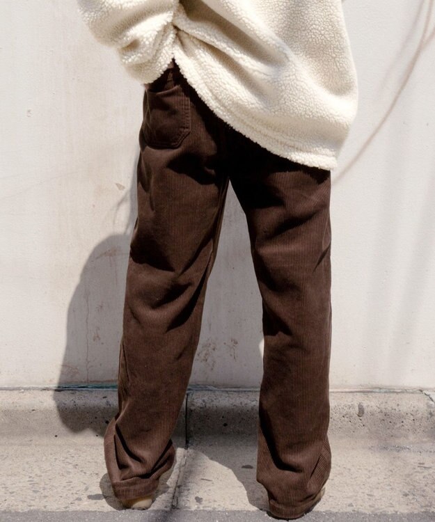 WEGO 【ユニセックス着用ITEM/ウエストゴム/SMLサイズ展開】コーデュロイイージーストレートパンツ ダークブラウン