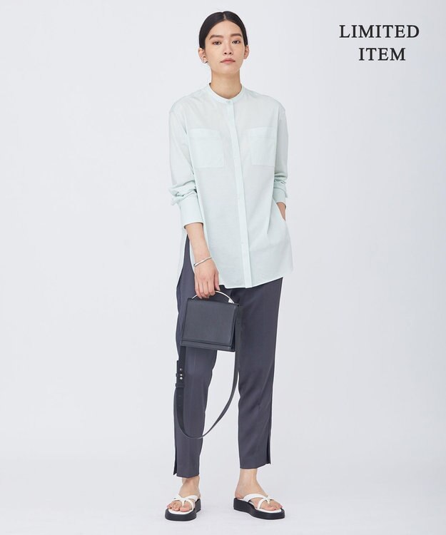 ICB 【WEB限定・洗える】ライクアウーブン バンドカラーカットソー ライトグリーン系