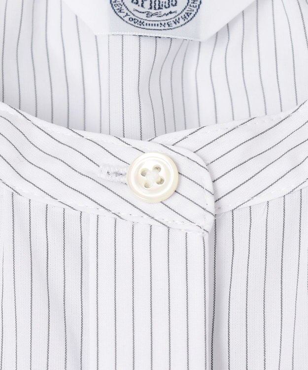 J.PRESS LADIES 【洗える】APESCO ストライプ バンドカラー ブラウス ライトグレー系1