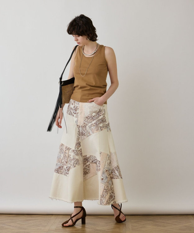 GRACE CONTINENTAL スカーフコンビデニムスカート ベージュ