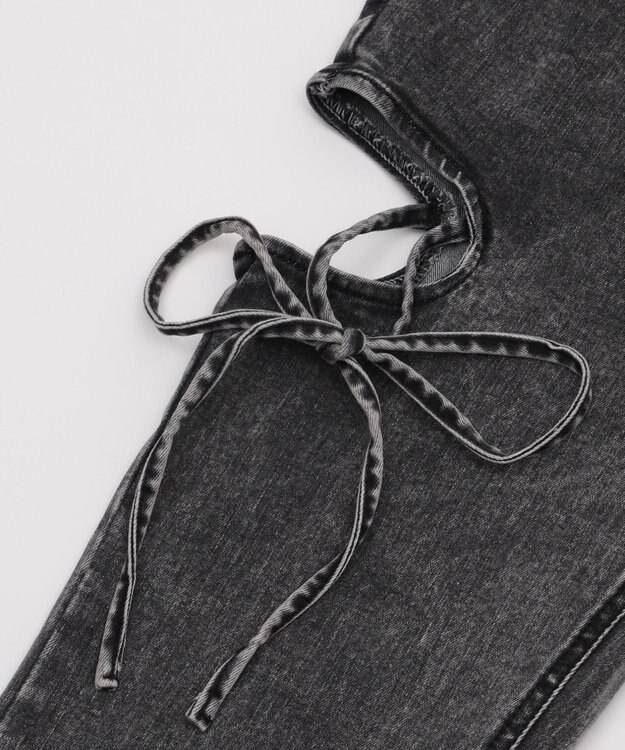 WEGO カットアウトリボンストレッチデニムフレアパンツ デニムブラックソノタ