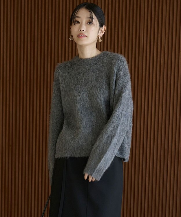 UNFILO L アルパカシャギー クルーネック プルオーバー チャコール