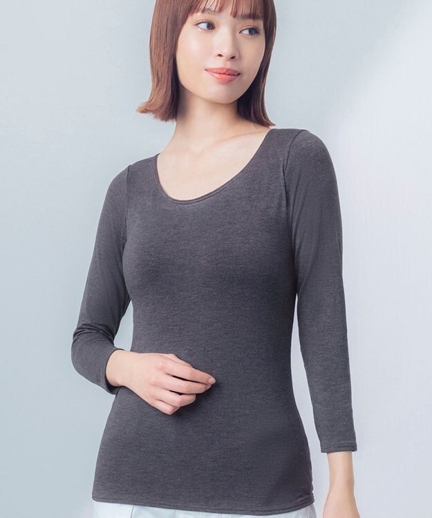 Wing カップ付きインナー あったか素材 ブラトップ ラク きれいなバストシルエット 【シンクロブラトップ  保温タイプ】 8分袖 長袖 秋 冬 ET1864 ウイング／ワコール ダークブラウン