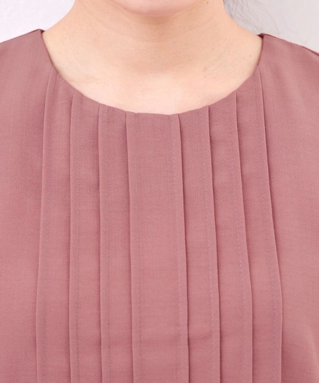 Tiaclasse L 【洗える】麻調ピンタックチュニックブラウス ピンク