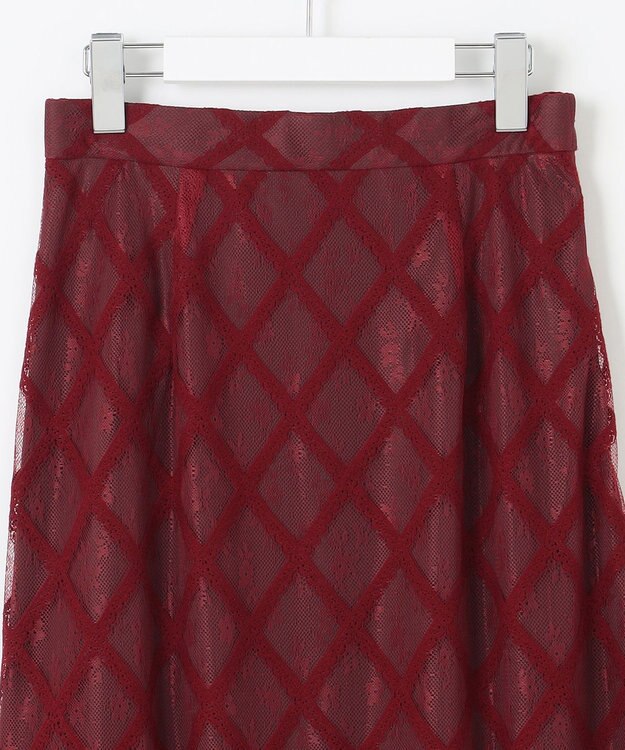 Feroux 【洗える】シアーチェック マーメイド スカート ワイン系2