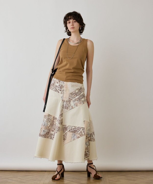 GRACE CONTINENTAL スカーフコンビデニムスカート ベージュ