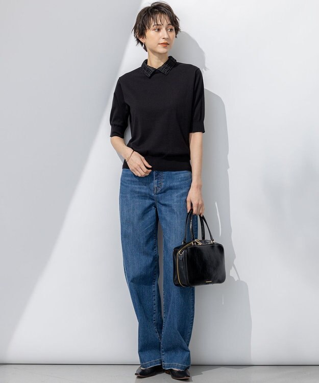 23区 【接触冷感】23区DENIM サマー ストレート ワイド パンツ ウォッシュドブルー系