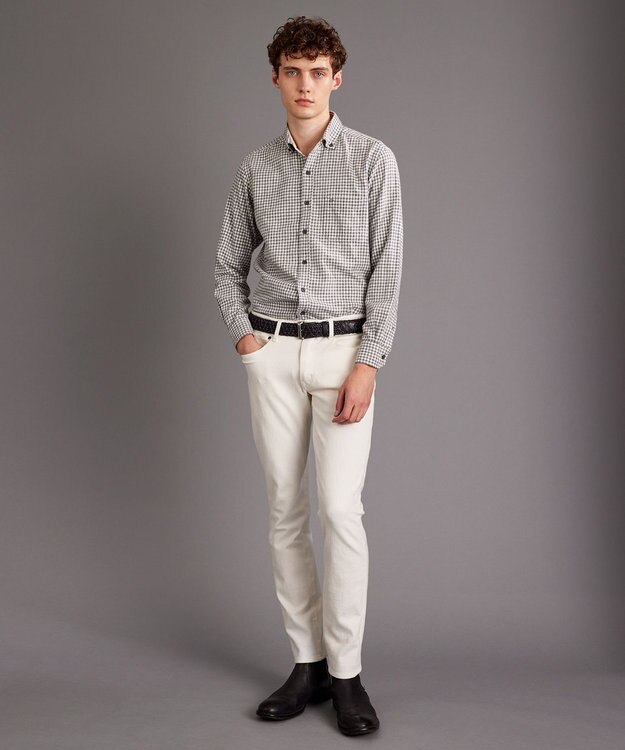 JOSEPH ABBOUD 【柔らかな肌触り/暖かい】 ラフィーコットンフランネルシャツ ホワイト系3