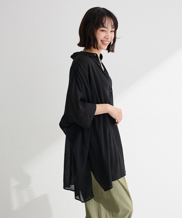 Green Parks スラブシアーシャツチュニック Black
