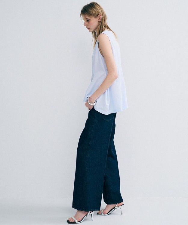 uncrave コットンクロスストライプ ペプラムジレブラウス サックスストライプ