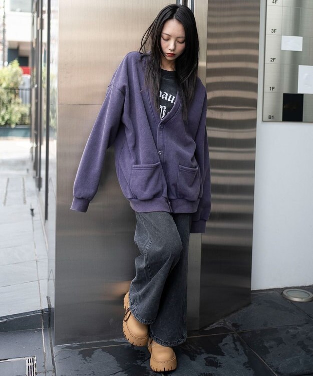 WEGO 【ユニセックス着用ITEM】ケミカルスウェットカーディガン パープル