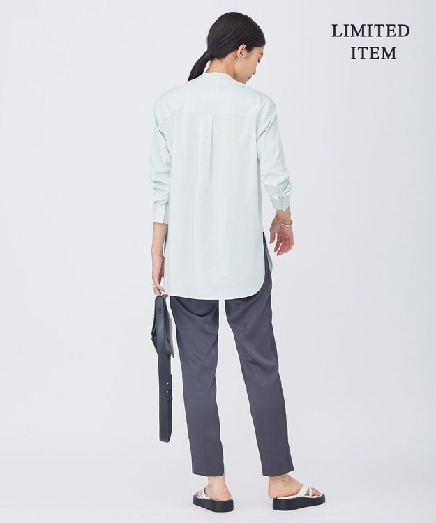 ICB 【WEB限定・洗える】ライクアウーブン バンドカラーカットソー ライトグリーン系