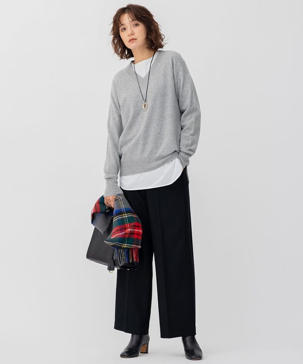 23区 L CARIAGGIウールカシミヤ Vネック ニット ライトグレー系