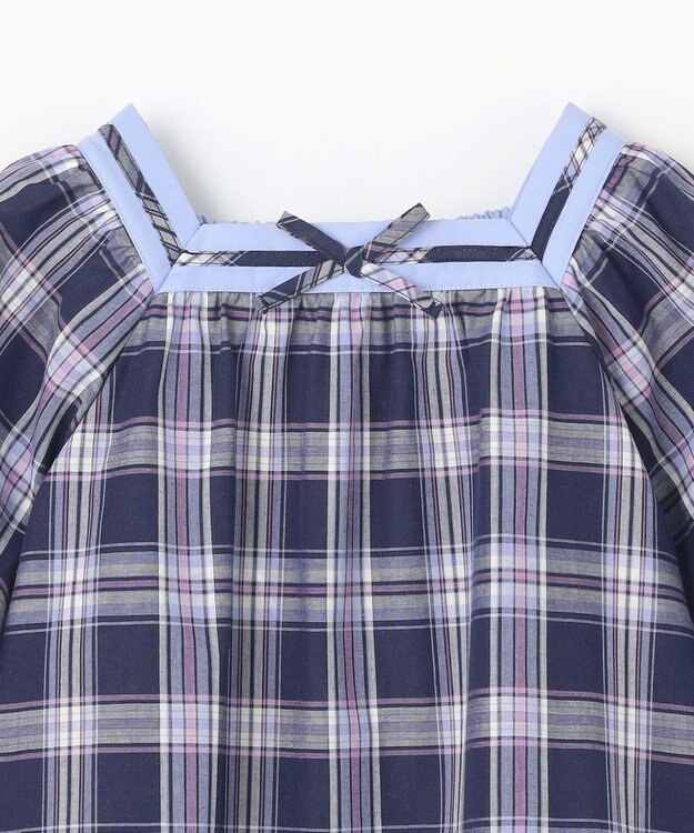 組曲 KIDS 【110-140㎝】プランタンチェック ブラウス ネイビー