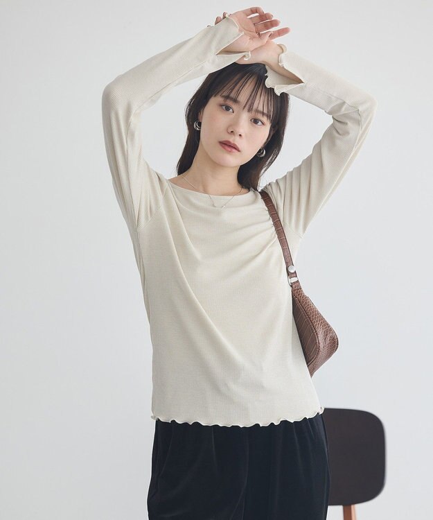 earth music&ecology ラメテレコボートネックプルオーバー Ivory