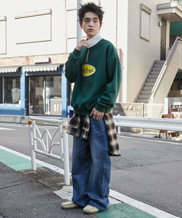 WEGO サークルロゴハーフジッププルオーバー ダークグリーン