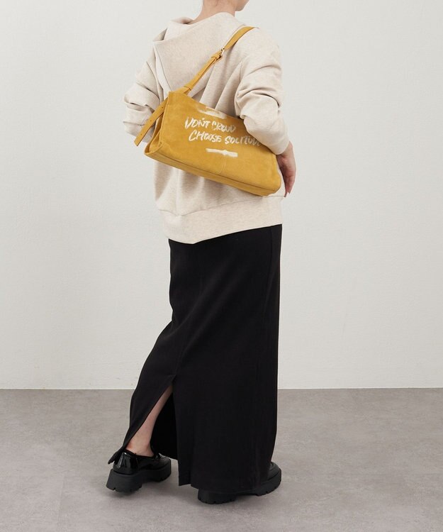russet ステンシルデザインスエード横長ショルダーバッグ(CE-1640) Yellow