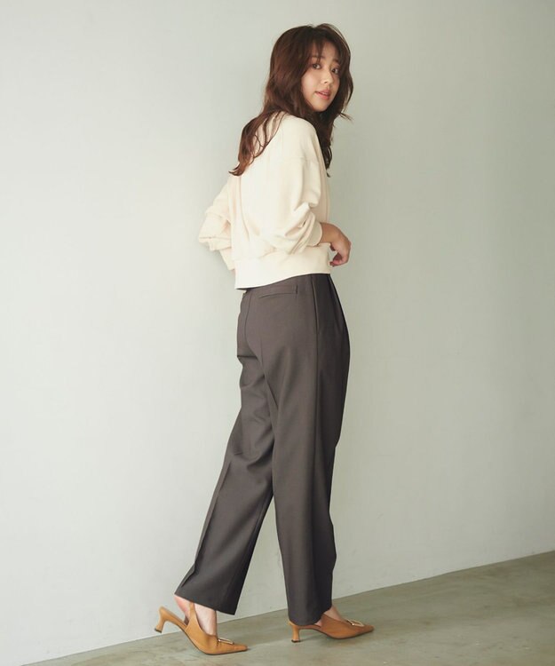 Feroux 【洗える】サイドオープンスラックス パンツ グレー系