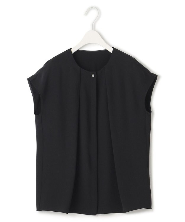 ICB 【洗える】エステルダブルクロス プルオーバーブラウス ブラック系