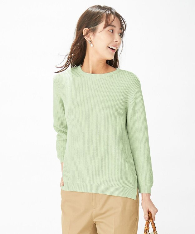 J.PRESS LADIES L 【洗える】コットン地柄 ニット サスティナブルグリーン