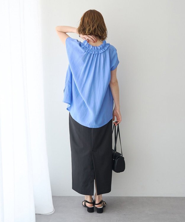 YECCA VECCA ギャザーリボンブラウス Blue