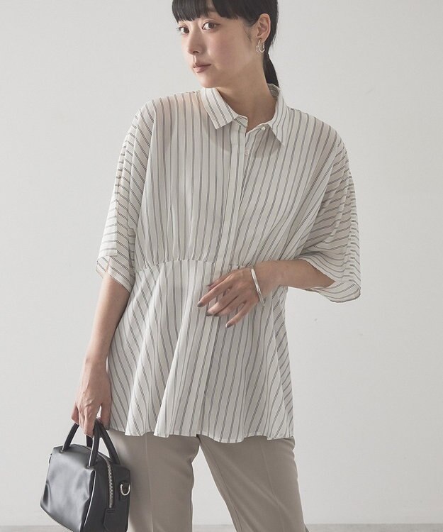 AMERICAN HOLIC 【予約】【接触冷感】ストライプペプラムブラウス Stripe Ivory