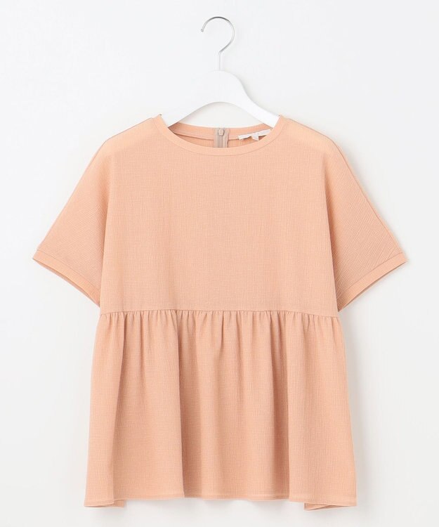 自由区 【洗える】リネンサッカーコンビペプラム カットソー ローズ